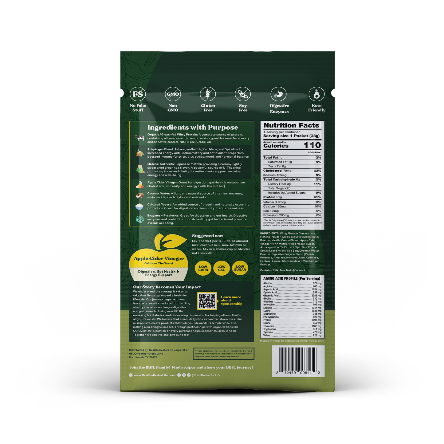 BBfL Adaptogenic Matcha Cream (Grass-fed Whey) - 10 Pack