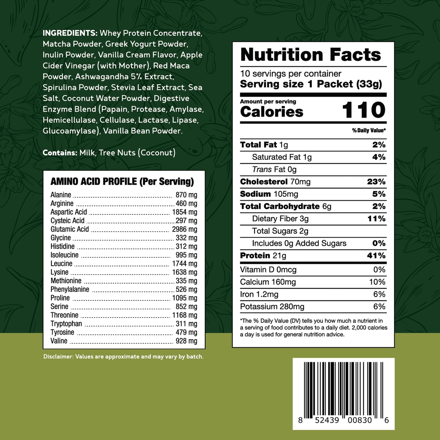 BBfL Adaptogenic Matcha Cream (Grass-fed Whey) - 10 Pack