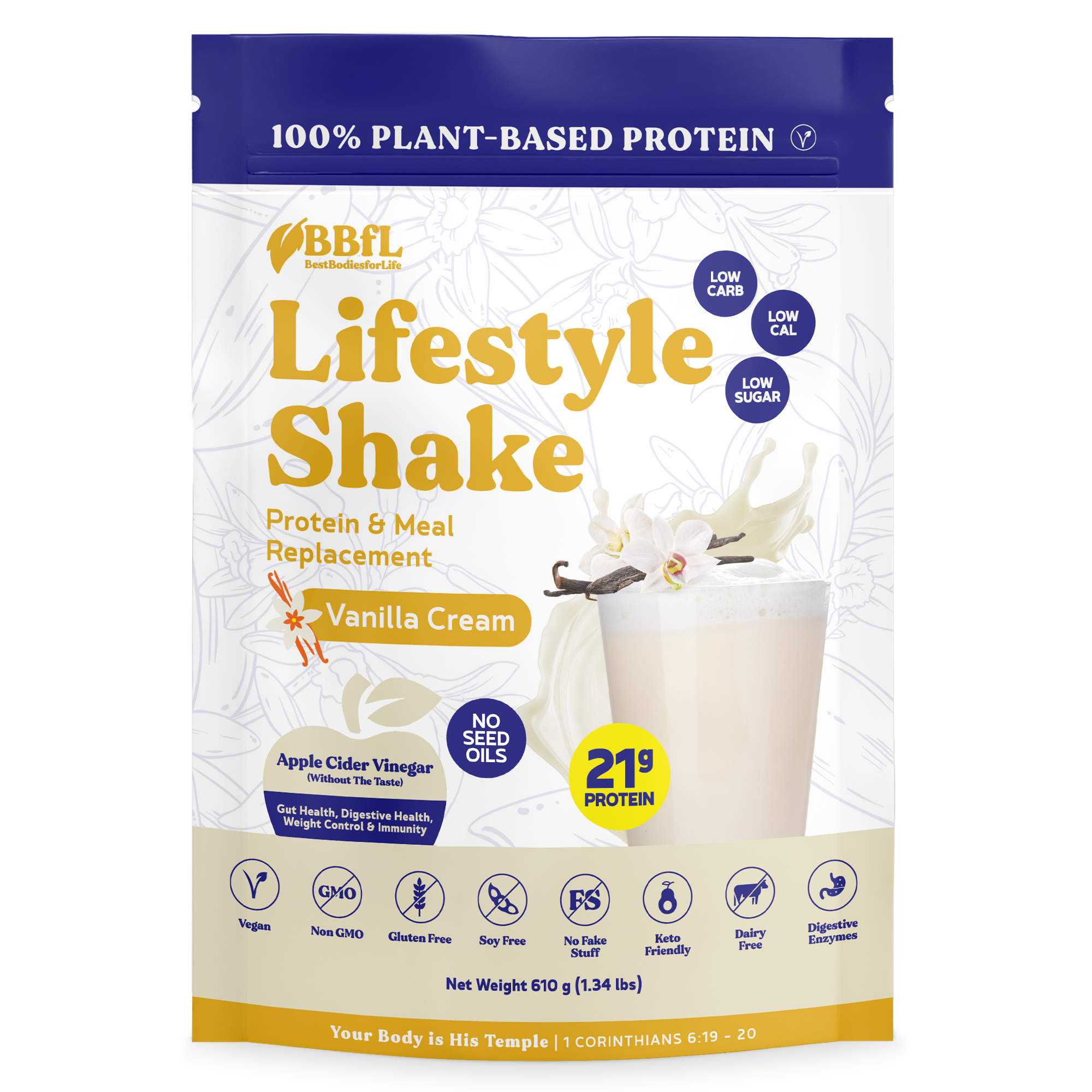 100% Plant-Based Vanilla Cream Life Style Shake (Vanilla Bean Milkshake)