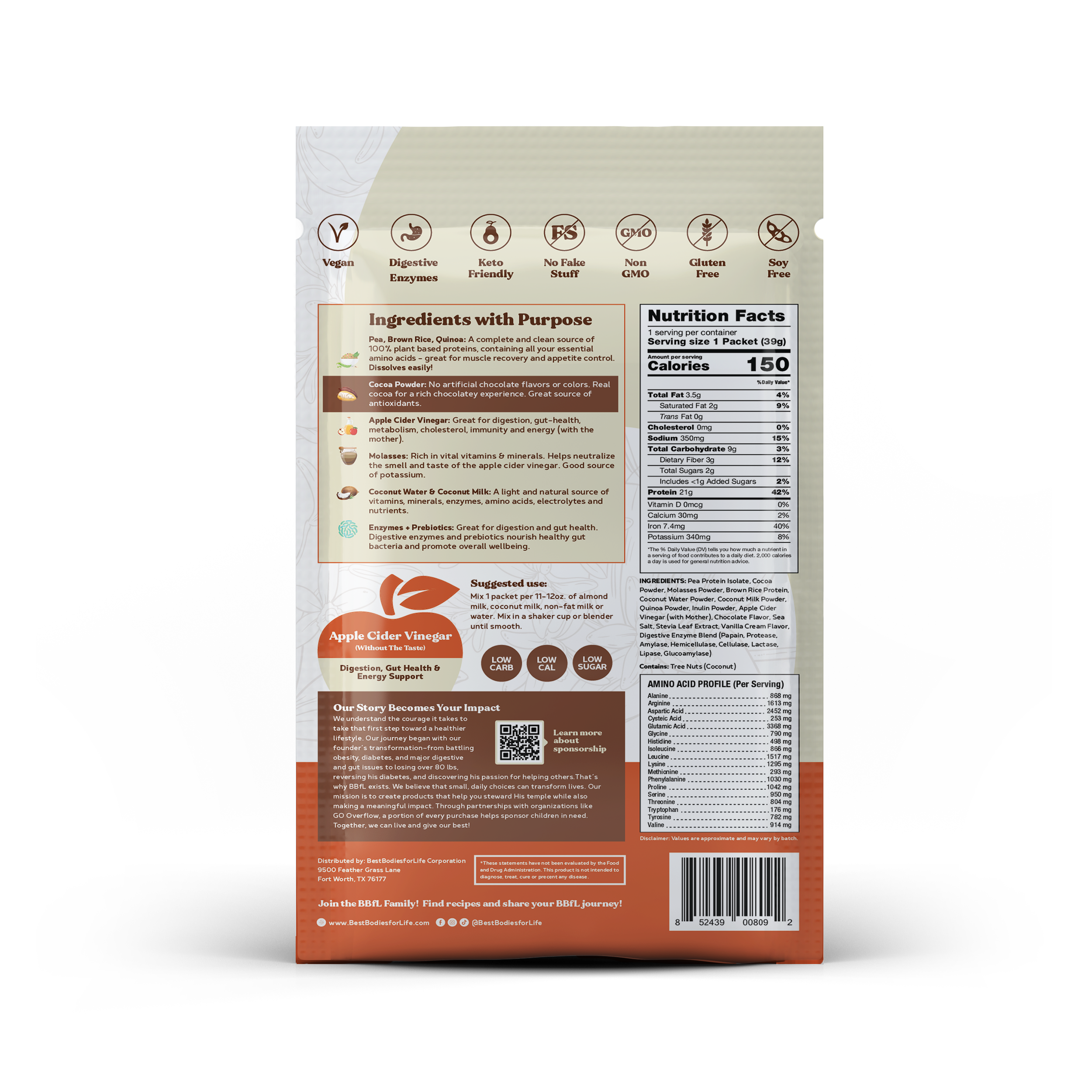 BBfL Cocoa Cream (Plant-Based) - 10 Pack - BestBodiesforLife