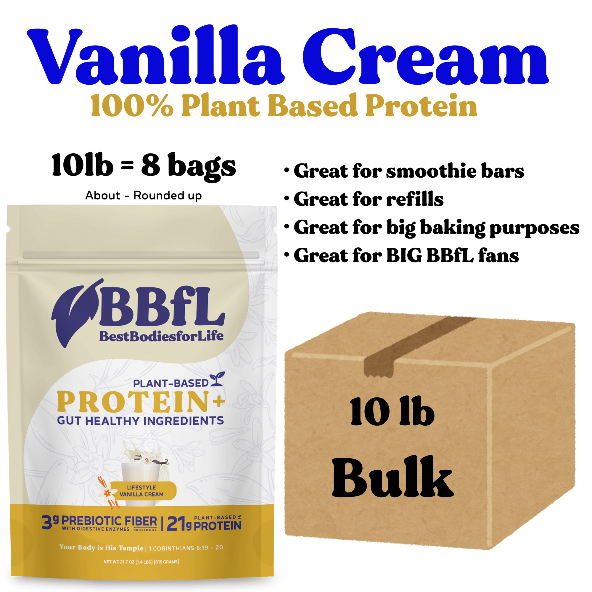 BBfL Vanilla Cream (Plant Based) - BULK OPTION - **FREE SHIPPING** - BestBodiesforLife