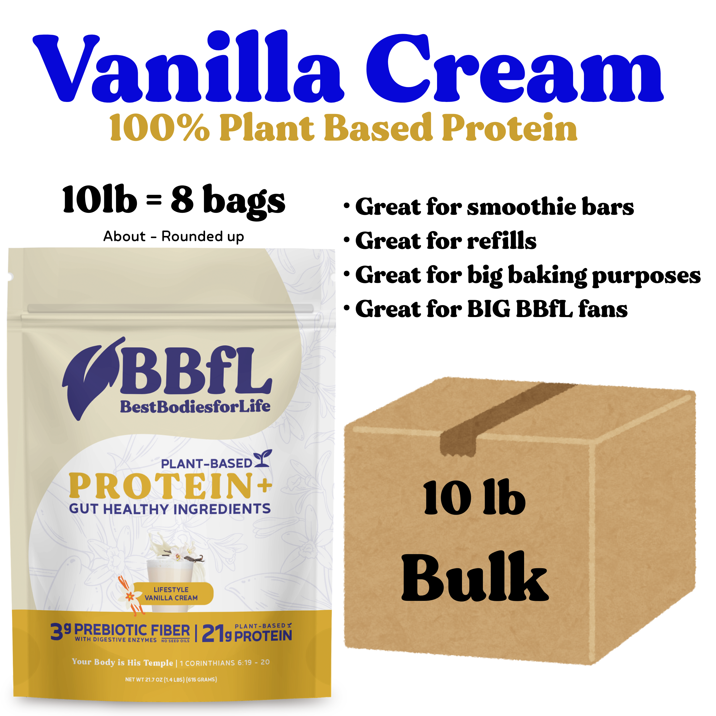 BBfL Vanilla Cream (Plant Based) - BULK OPTION - **FREE SHIPPING** - BestBodiesforLife