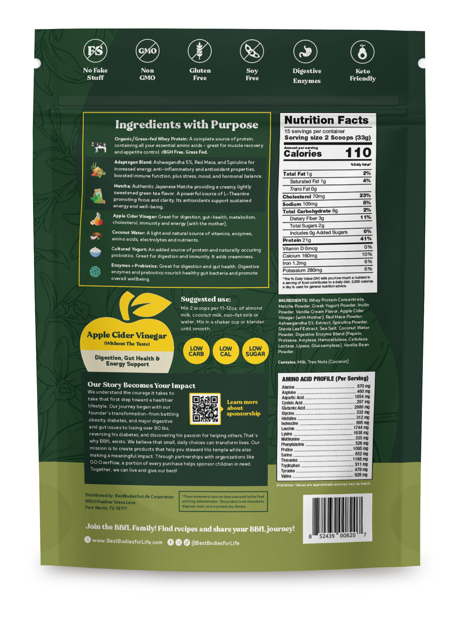 BBfL Adaptogenic Matcha Cream (Grass-fed Whey) - BestBodiesforLife