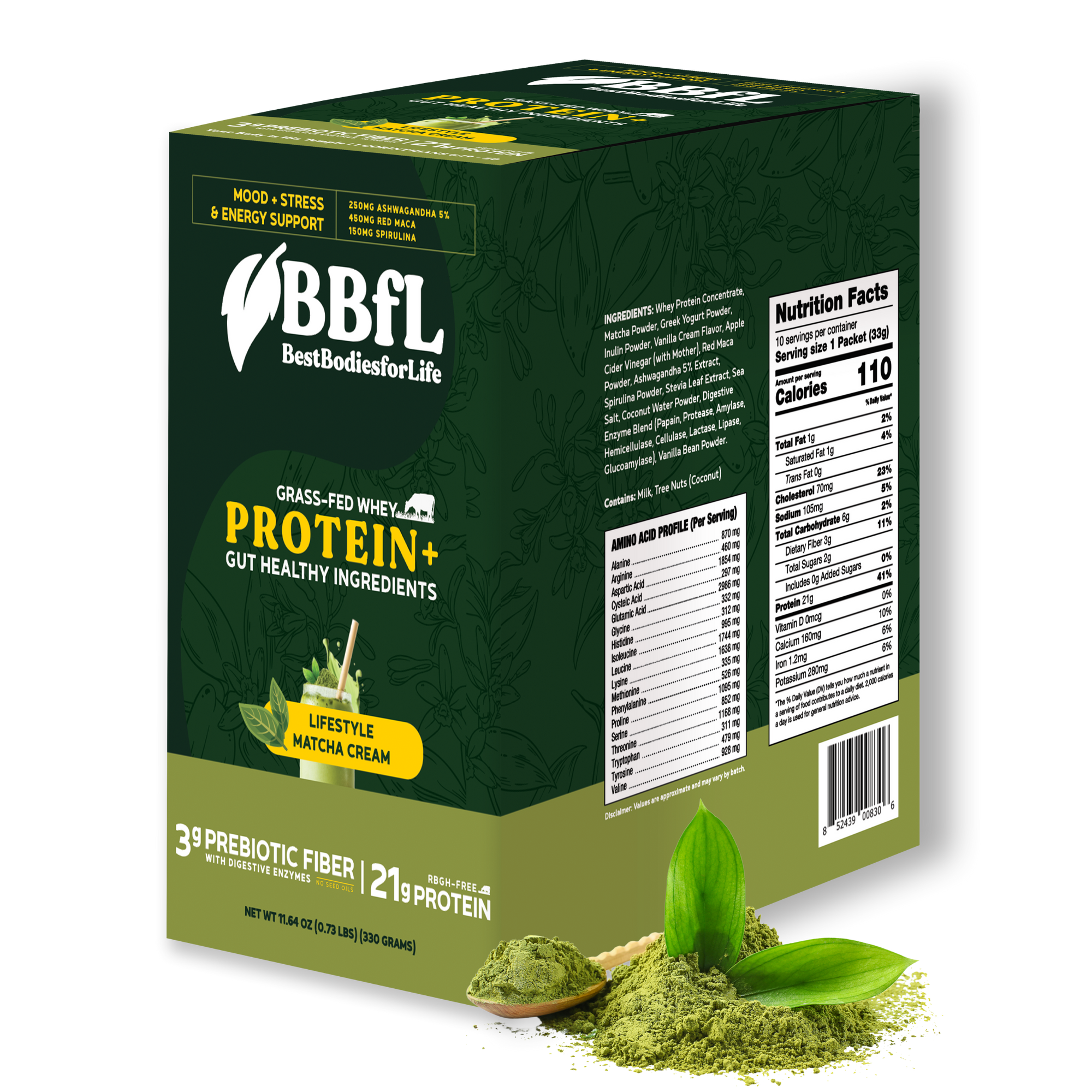 BBfL Adaptogenic Matcha Cream (Grass-fed Whey) - 10 Pack - BestBodiesforLife