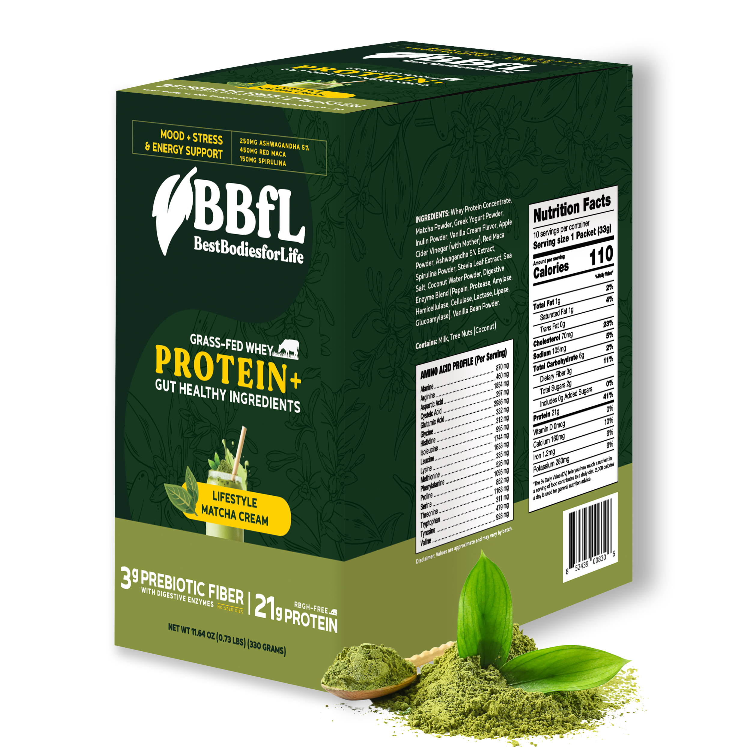 BBfL Adaptogenic Matcha Cream (Grass-fed Whey) - 10 Pack - BestBodiesforLife