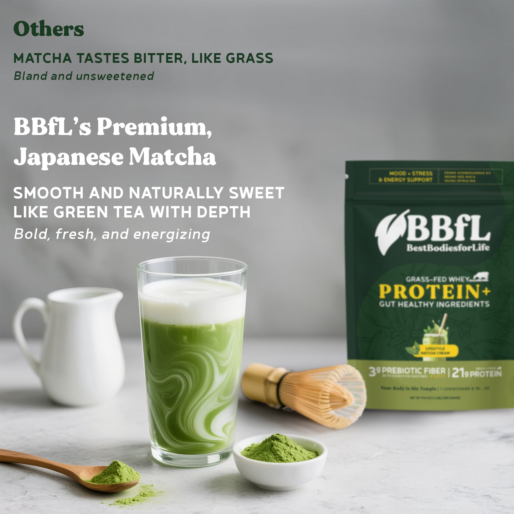 BBfL Adaptogenic Matcha Cream (Grass-fed Whey) - 10 Pack - BestBodiesforLife