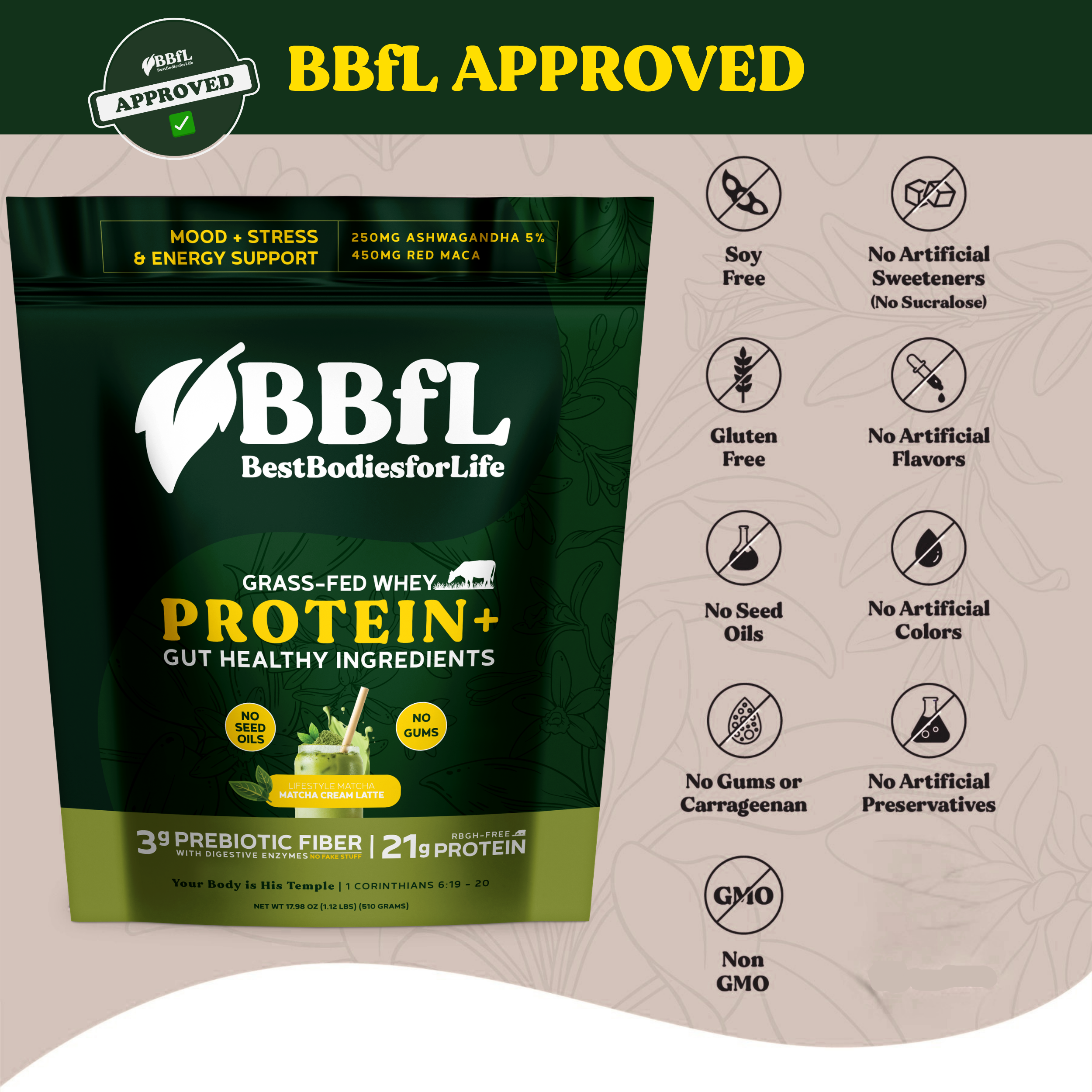 BBfL Adaptogenic Matcha Cream (Grass-fed Whey)