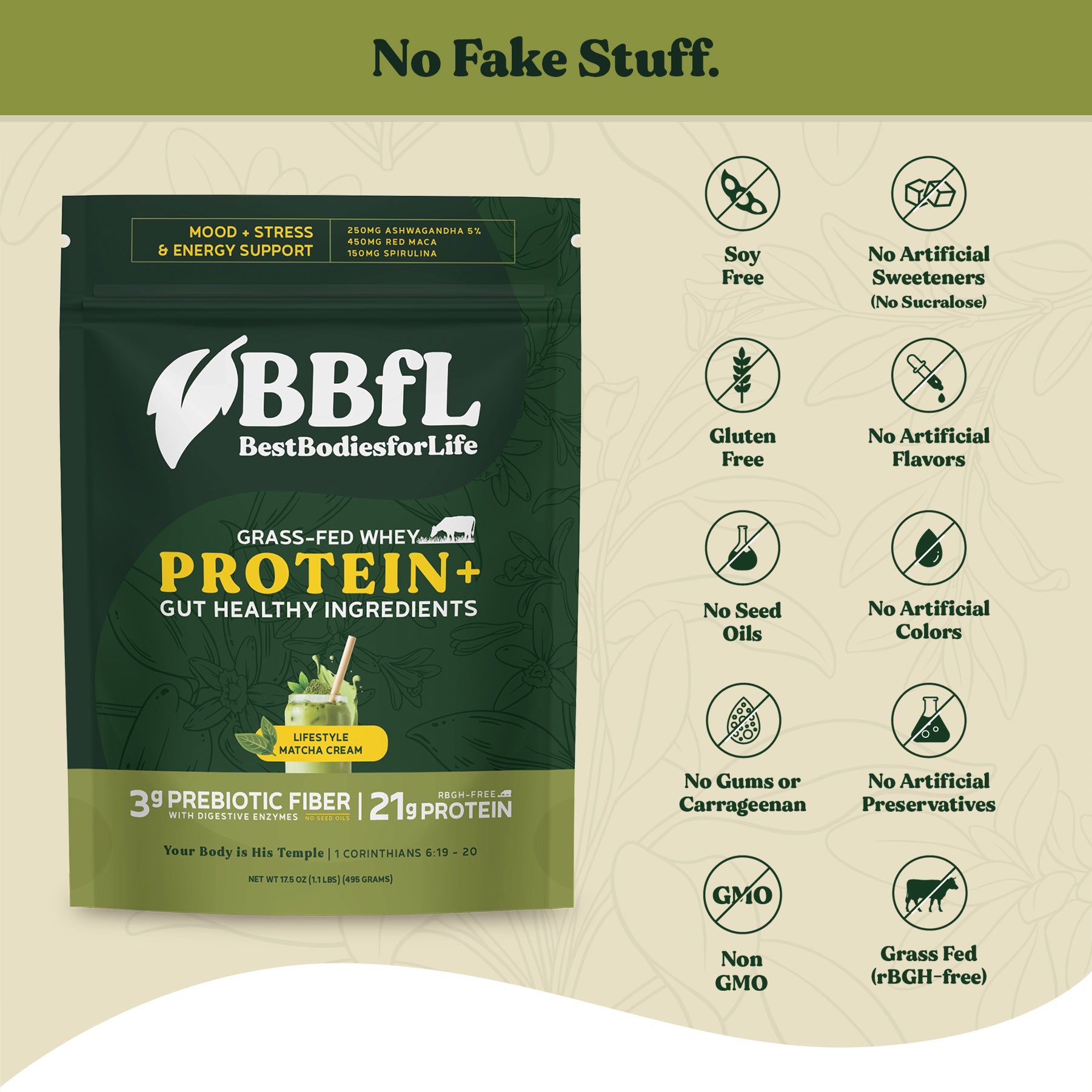 BBfL Adaptogenic Matcha Cream (Grass-fed Whey) - 10 Pack - BestBodiesforLife