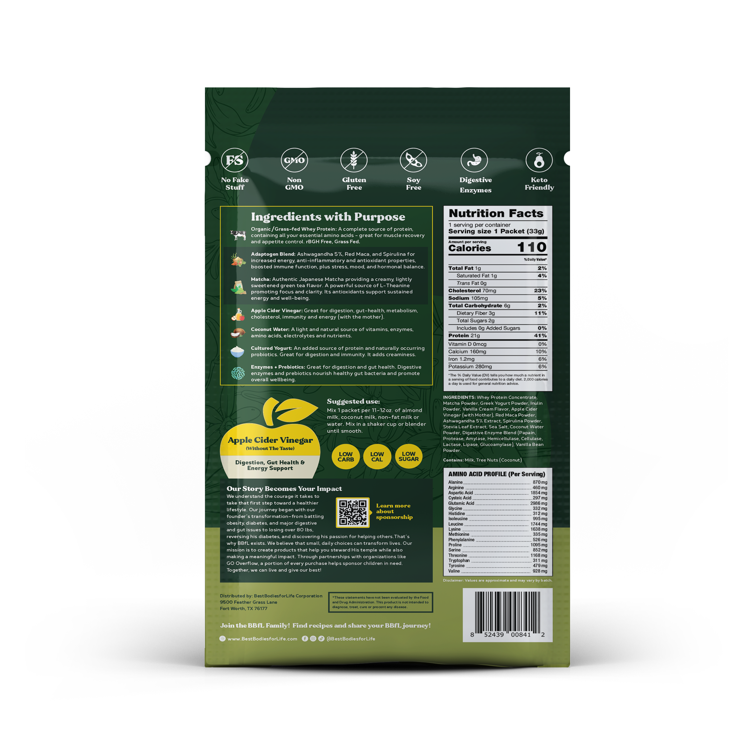 BBfL Adaptogenic Matcha Cream (Grass-fed Whey) - 10 Pack - BestBodiesforLife