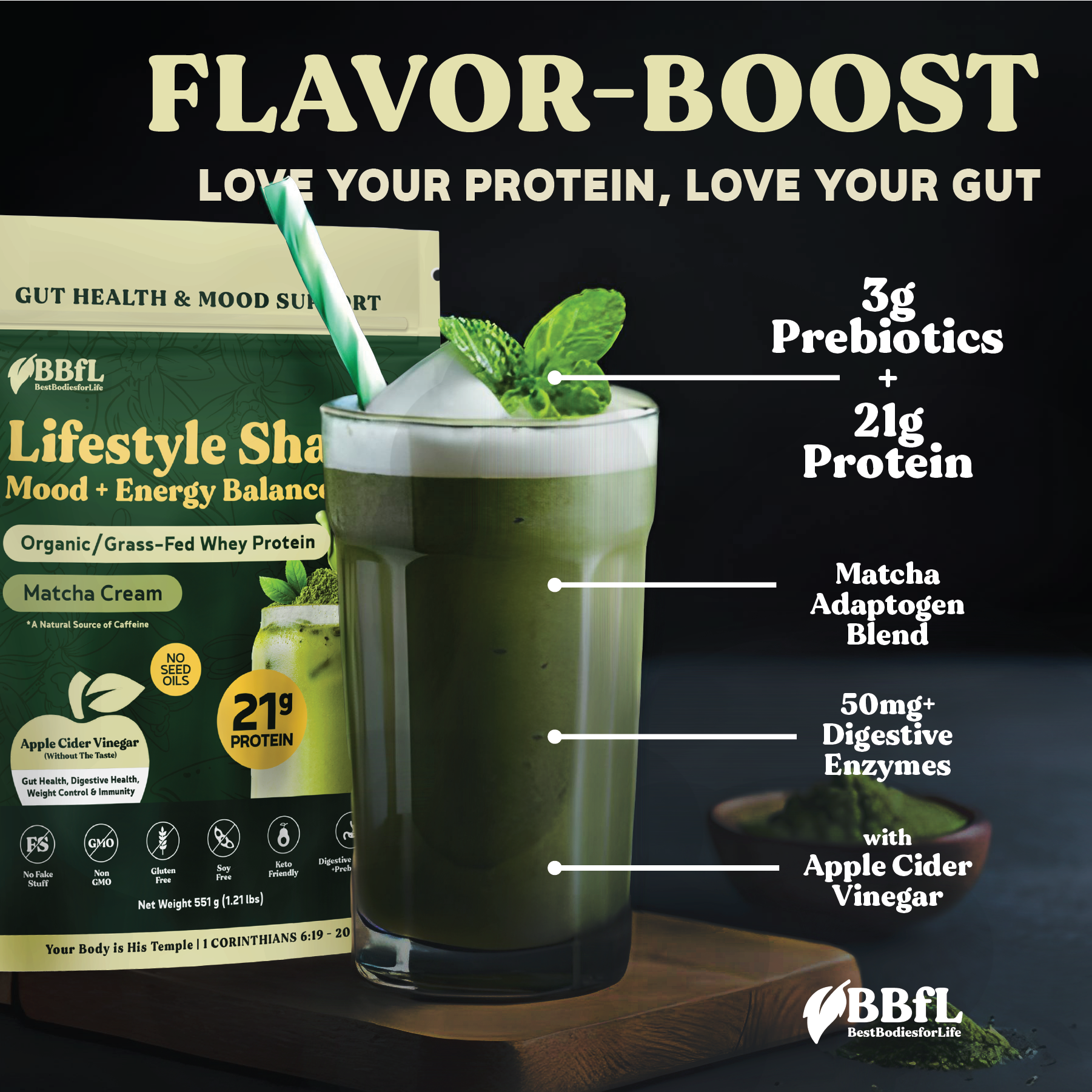 BBfL Adaptogenic Matcha Cream (Plant-Based) - BestBodiesforLife