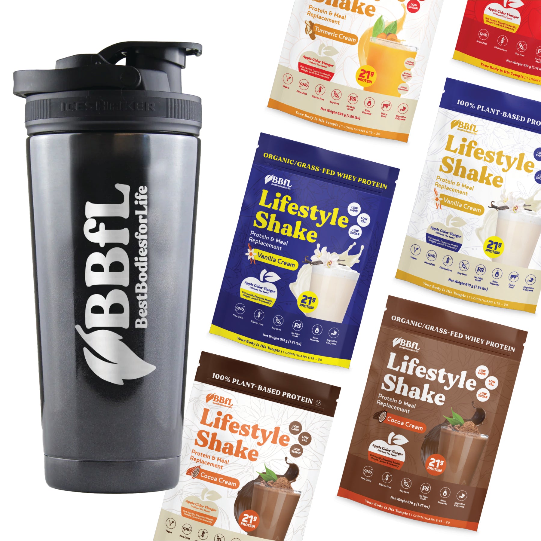 4-Pack BBfL Lifestyle Shakes + FREE Ice Shaker Bundle (Save 20%)