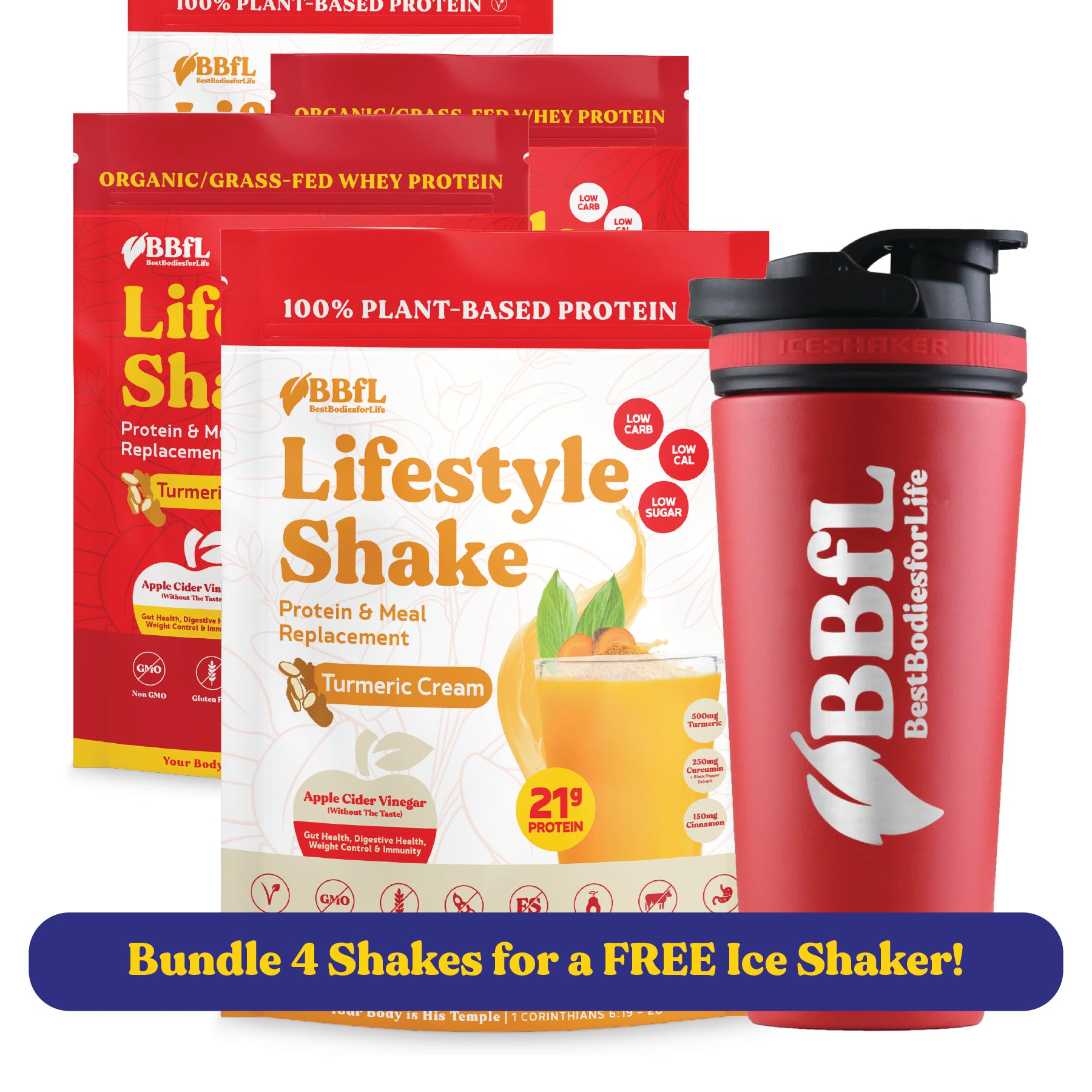 4-Pack BBfL Lifestyle Shakes + FREE Ice Shaker Bundle (Save 20%)