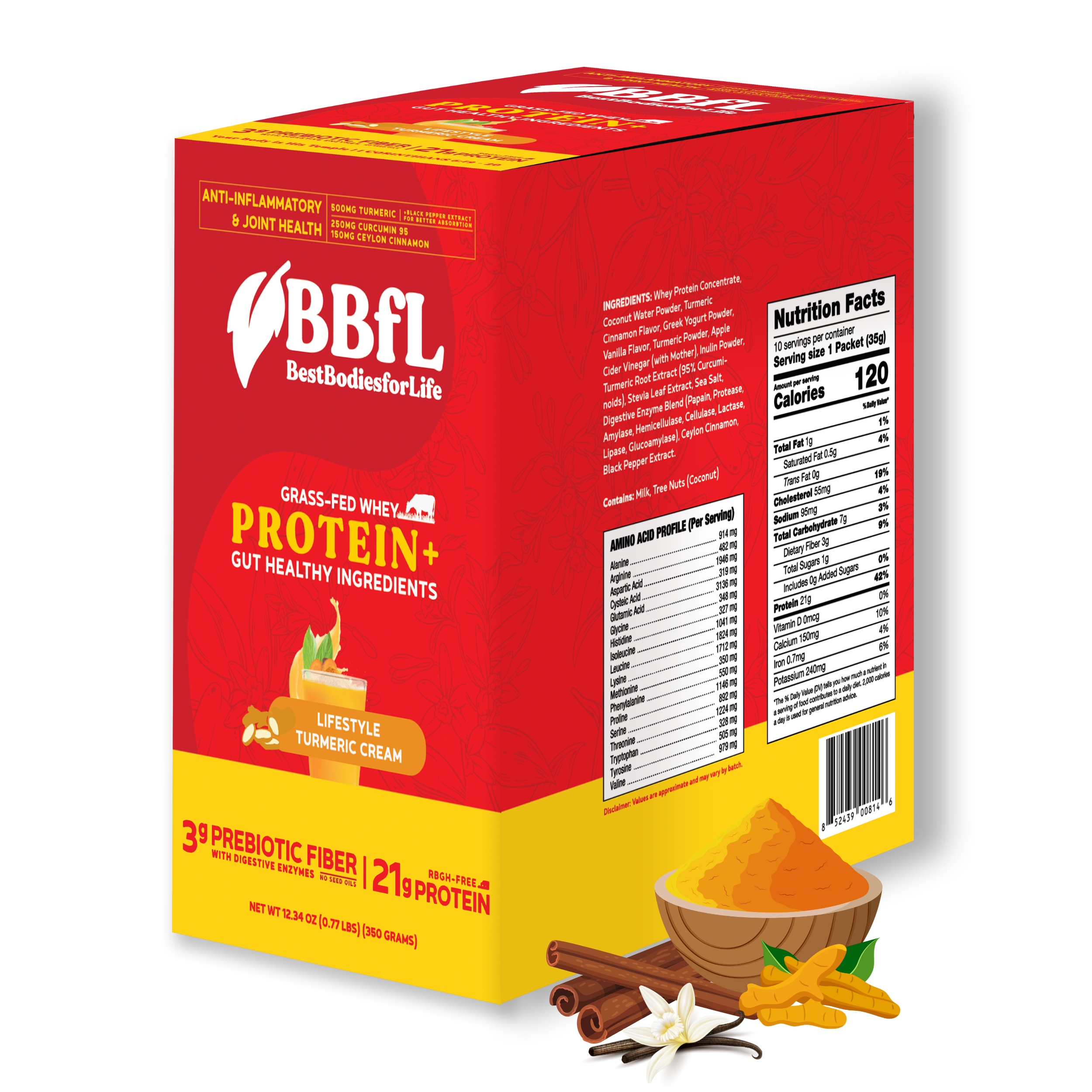 BBfL Turmeric Curcumin Cream (Grass-fed Whey) - 10 Pack - BestBodiesforLife