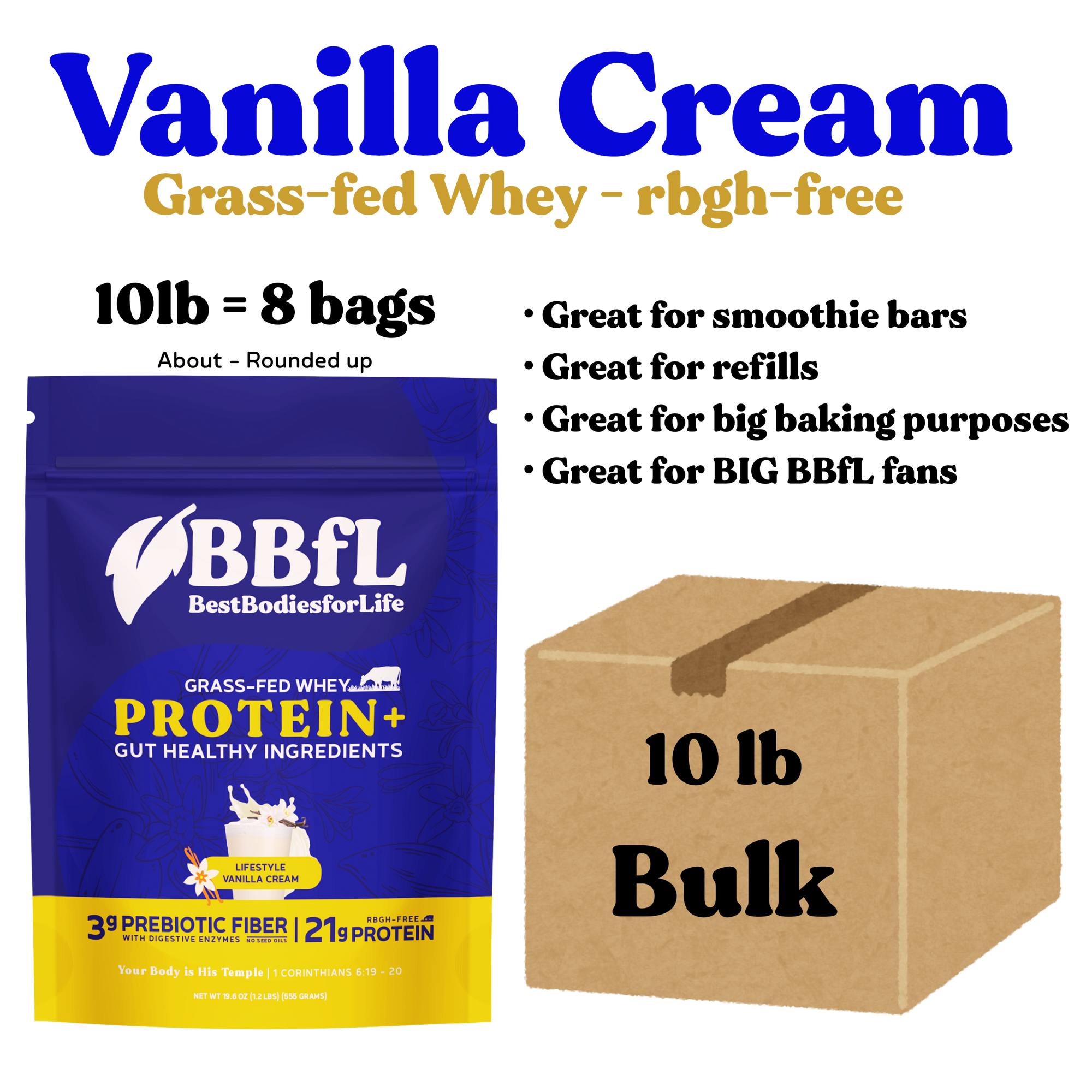 BBfL Vanilla Cream (Whey Based) - BULK OPTION (10lb) - **FREE SHIPPING** - BestBodiesforLife