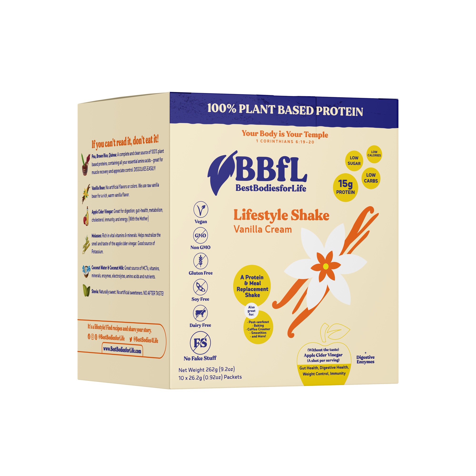 BBfL Plant Based Life Style Protein Meal Replacement Shake, Vanilla (10 Pack)