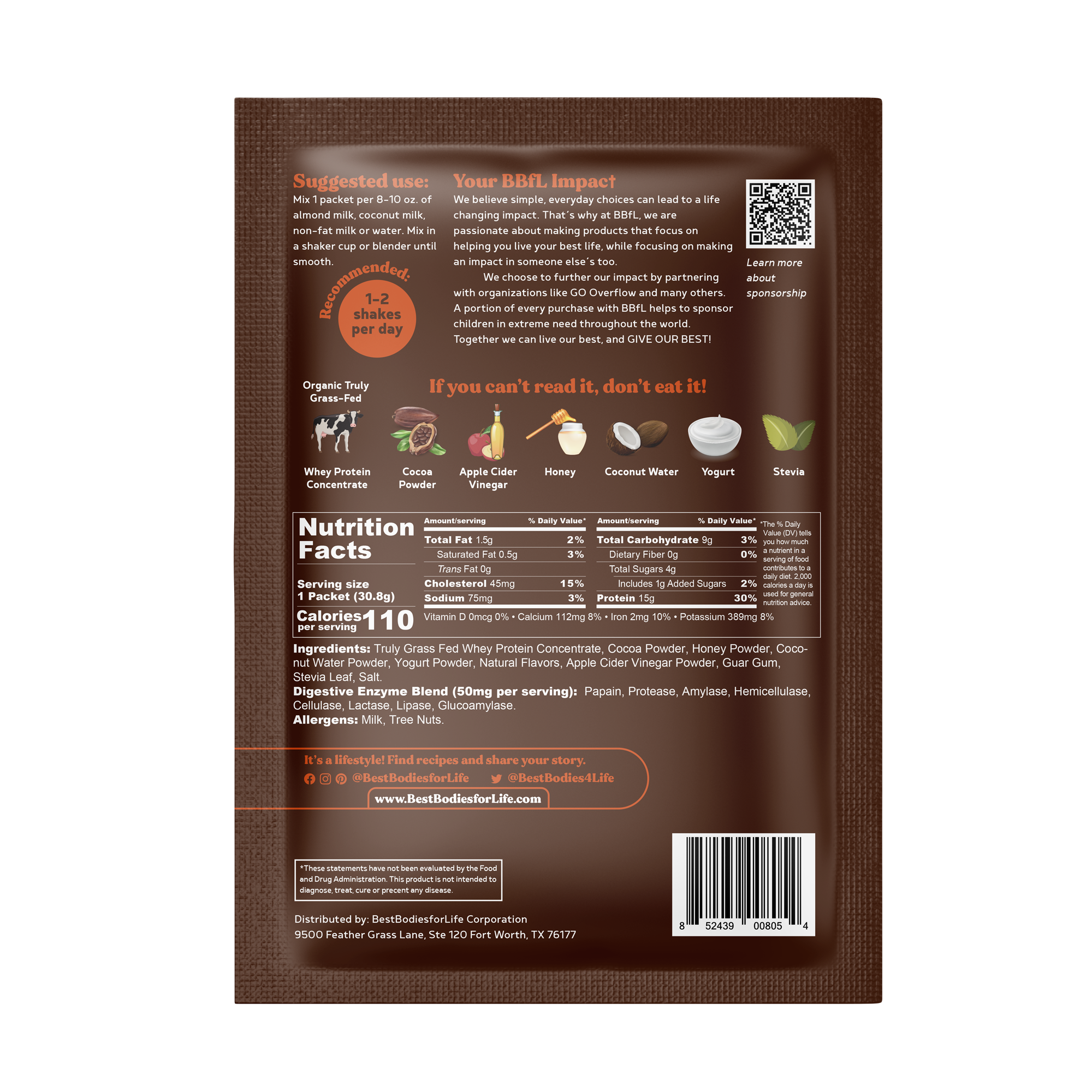 BBfL Whey Based Life Style Protein Shake, Cocoa (10 Pack)