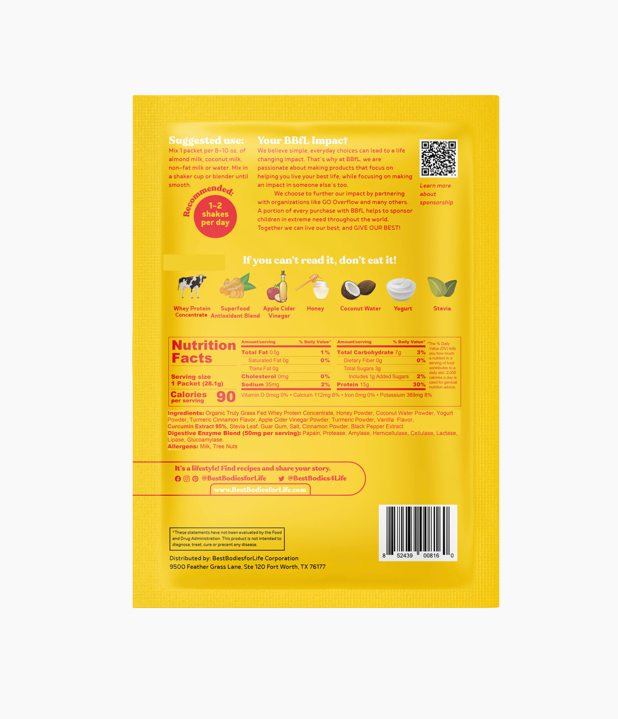 BBfL Whey Based Life Style Protein Shake, Turmeric (10 Pack)